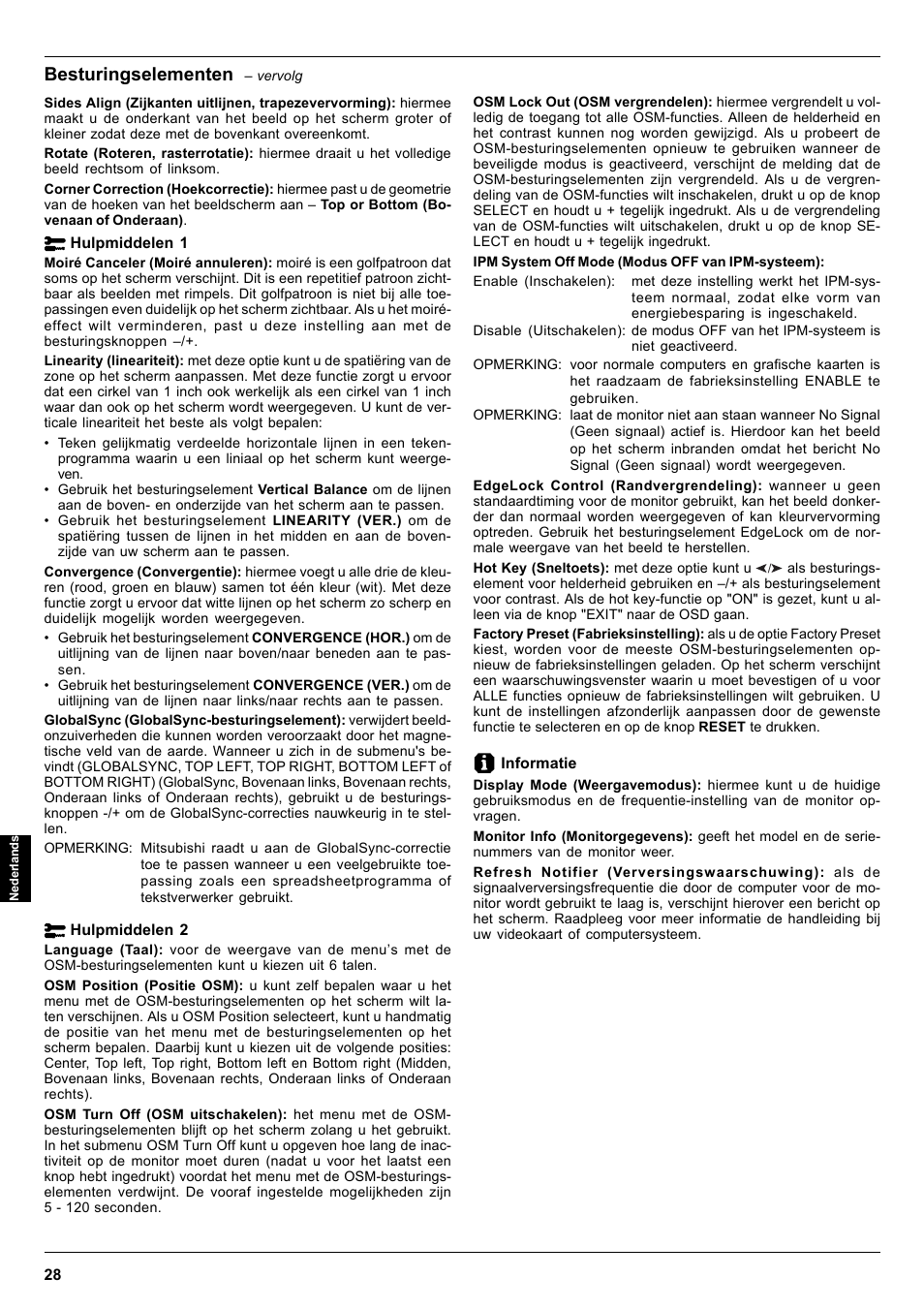 Besturingselementen | MITSUBISHI ELECTRIC Pro 930SB User Manual | Page 28 / 42