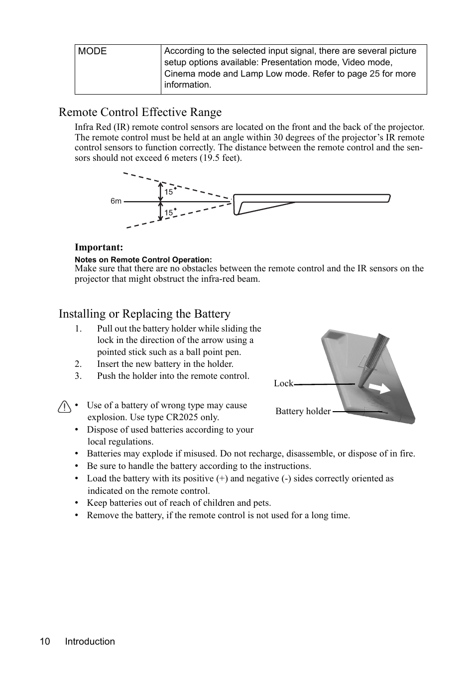 Remote control effective range, Installing or replacing the battery | MITSUBISHI ELECTRIC SE2U User Manual | Page 14 / 46