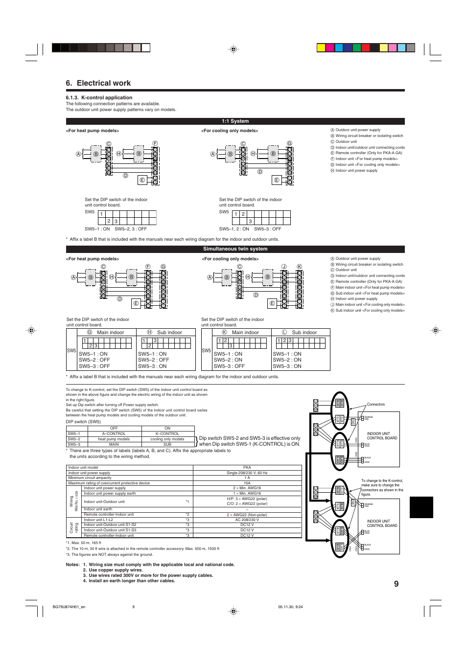 Electrical work | MITSUBISHI ELECTRIC Mr. Slim PKA-A-GA User Manual | Page 9 / 16