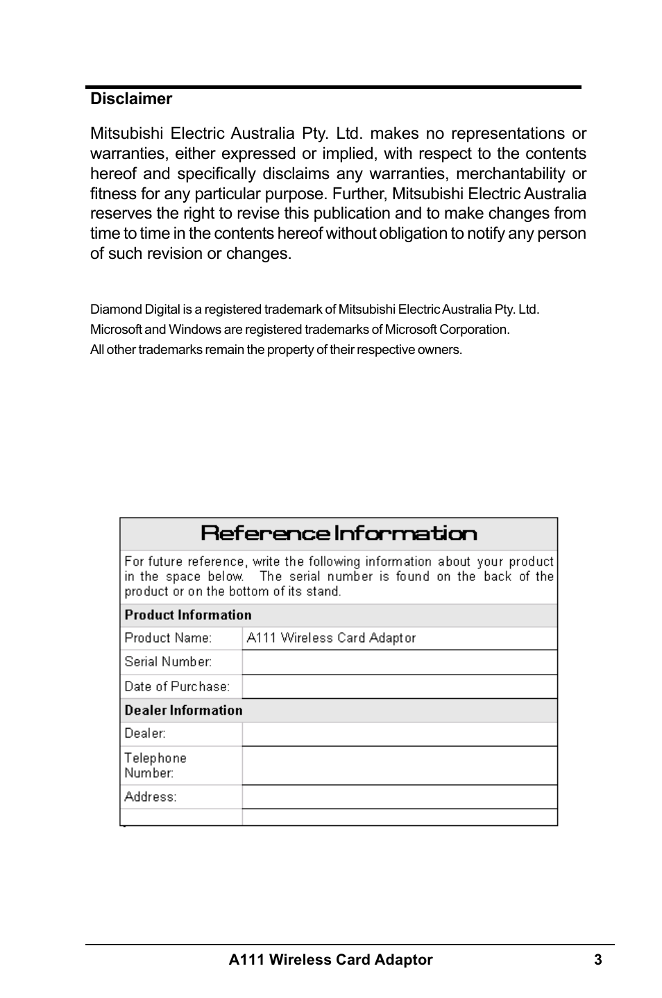 MITSUBISHI ELECTRIC A111 User Manual | Page 3 / 46