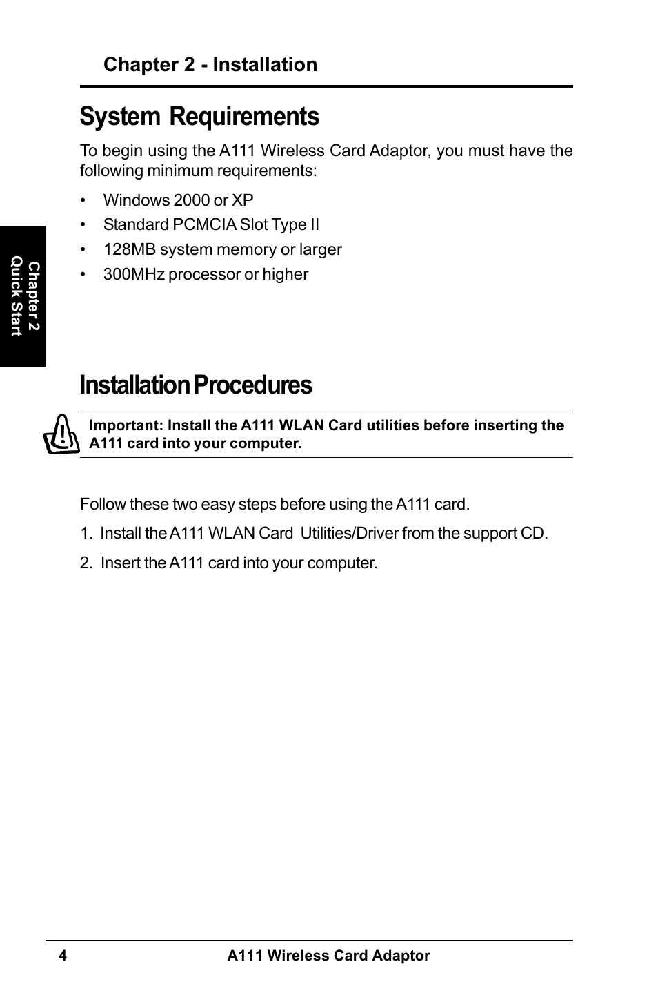 System requirements, Installation procedures | MITSUBISHI ELECTRIC A111 User Manual | Page 4 / 46