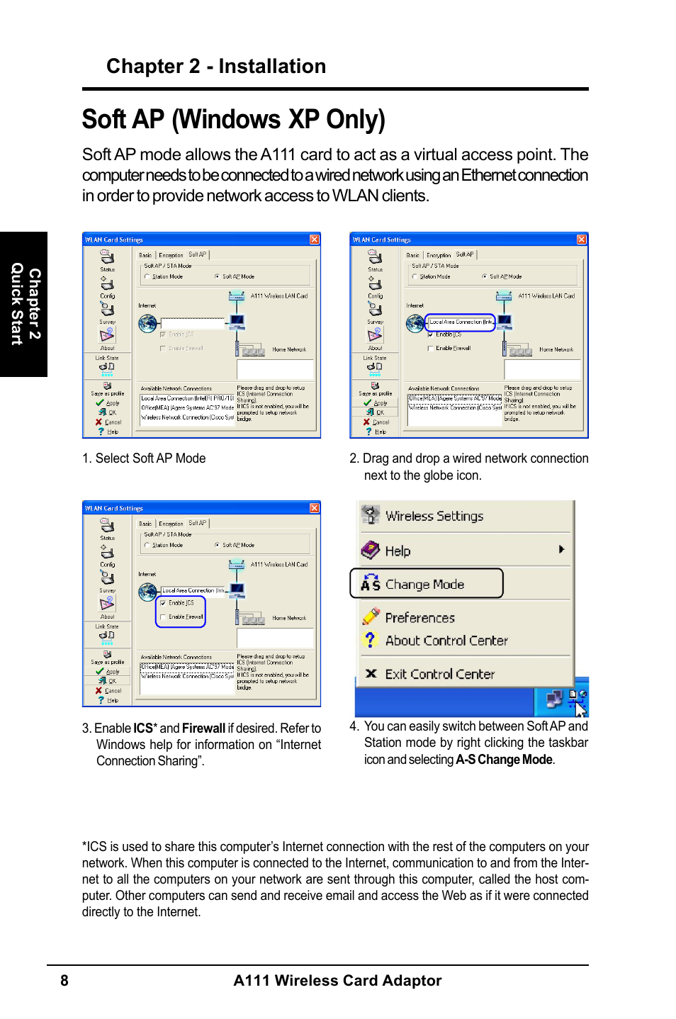 Soft ap (windows xp only), Chapter 2 - installation | MITSUBISHI ELECTRIC A111 User Manual | Page 8 / 46