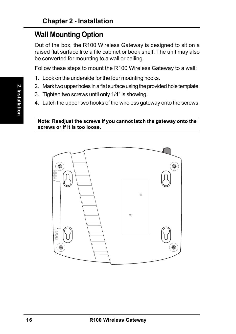 Wall mounting option | MITSUBISHI ELECTRIC R100 User Manual | Page 16 / 102