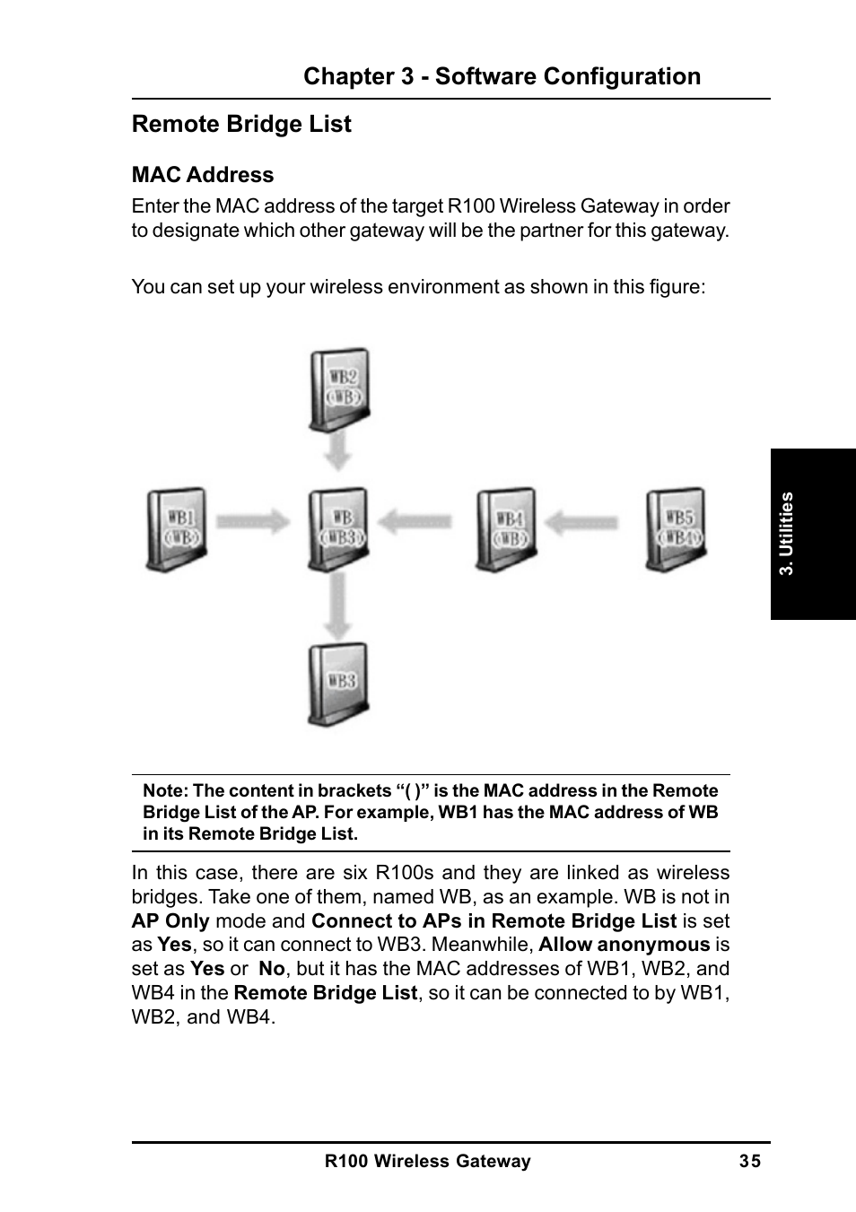 Chapter 3 - software configuration, Remote bridge list | MITSUBISHI ELECTRIC R100 User Manual | Page 35 / 102