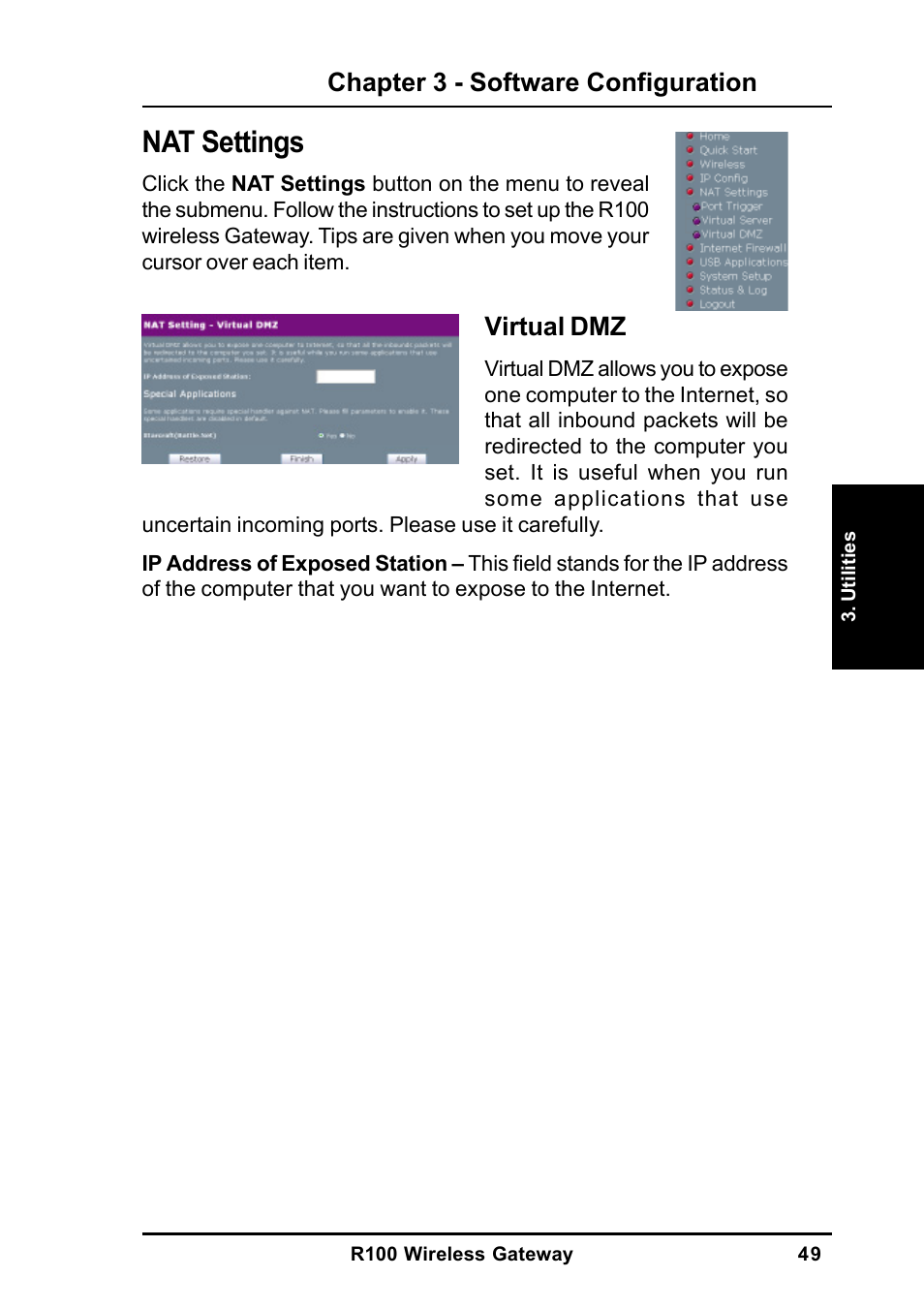 Nat settings | MITSUBISHI ELECTRIC R100 User Manual | Page 49 / 102