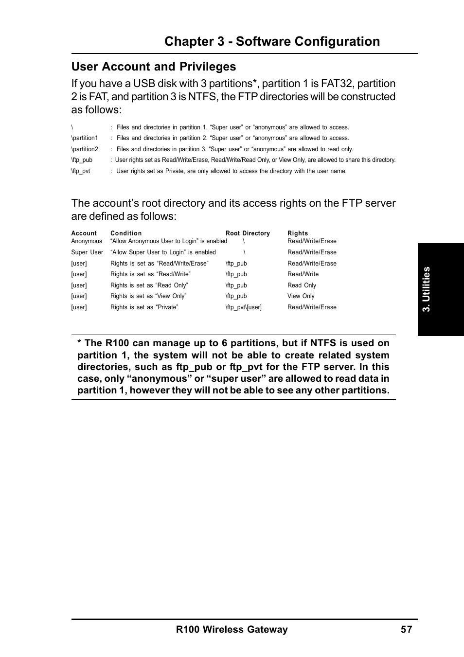 Chapter 3 - software configuration, User account and privileges | MITSUBISHI ELECTRIC R100 User Manual | Page 57 / 102