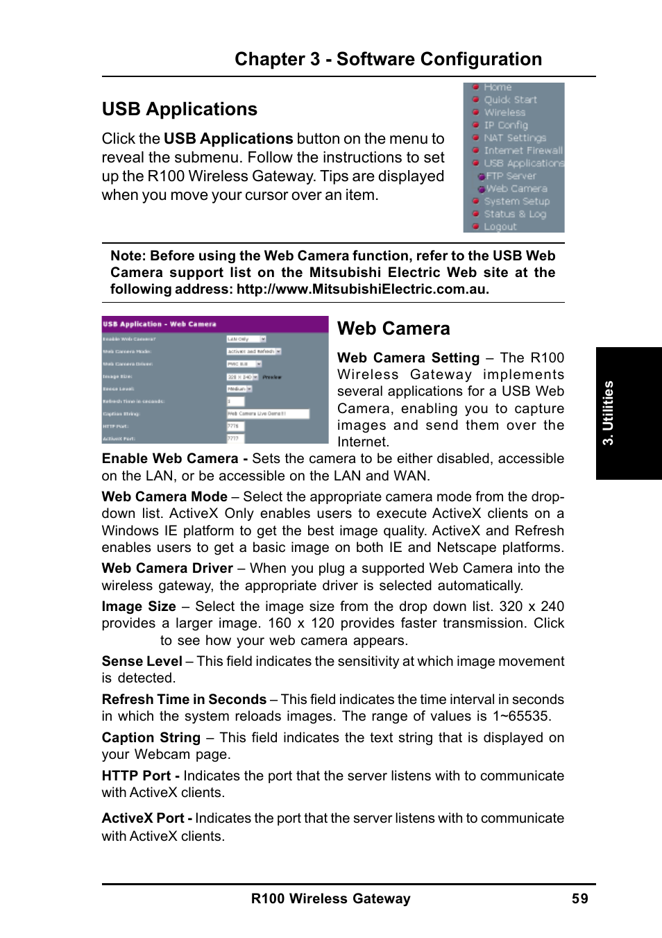 Web camera | MITSUBISHI ELECTRIC R100 User Manual | Page 59 / 102