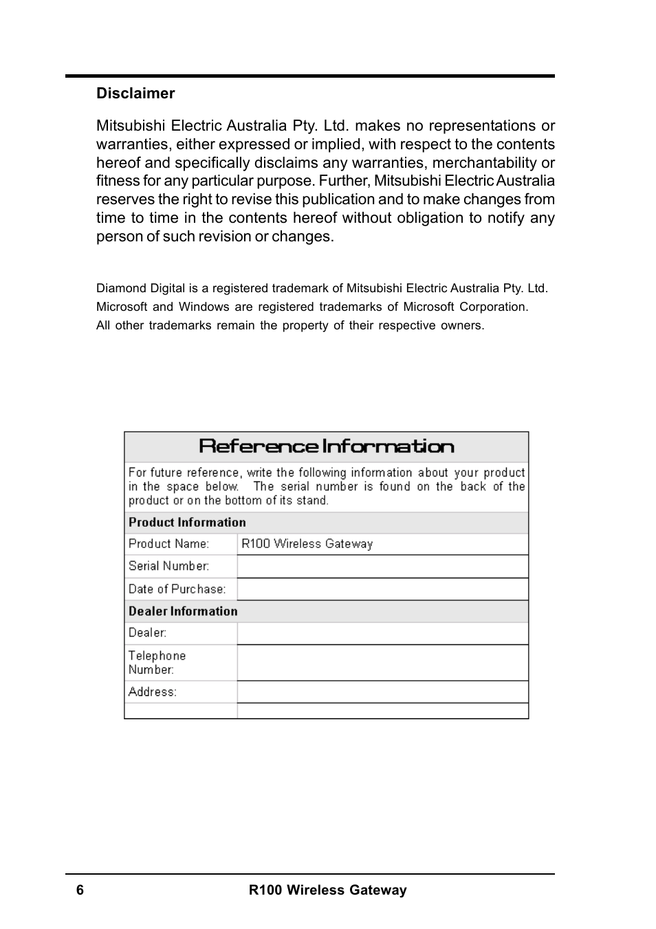 MITSUBISHI ELECTRIC R100 User Manual | Page 6 / 102