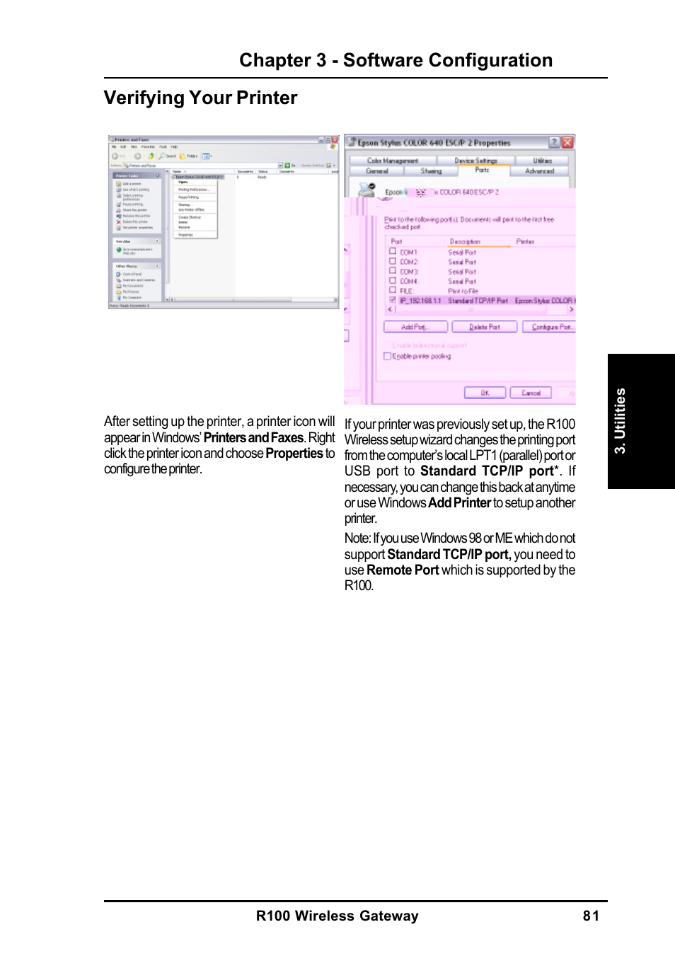 Chapter 3 - software configuration, Verifying your printer | MITSUBISHI ELECTRIC R100 User Manual | Page 81 / 102