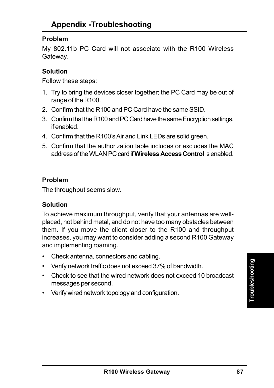 Appendix -troubleshooting | MITSUBISHI ELECTRIC R100 User Manual | Page 87 / 102