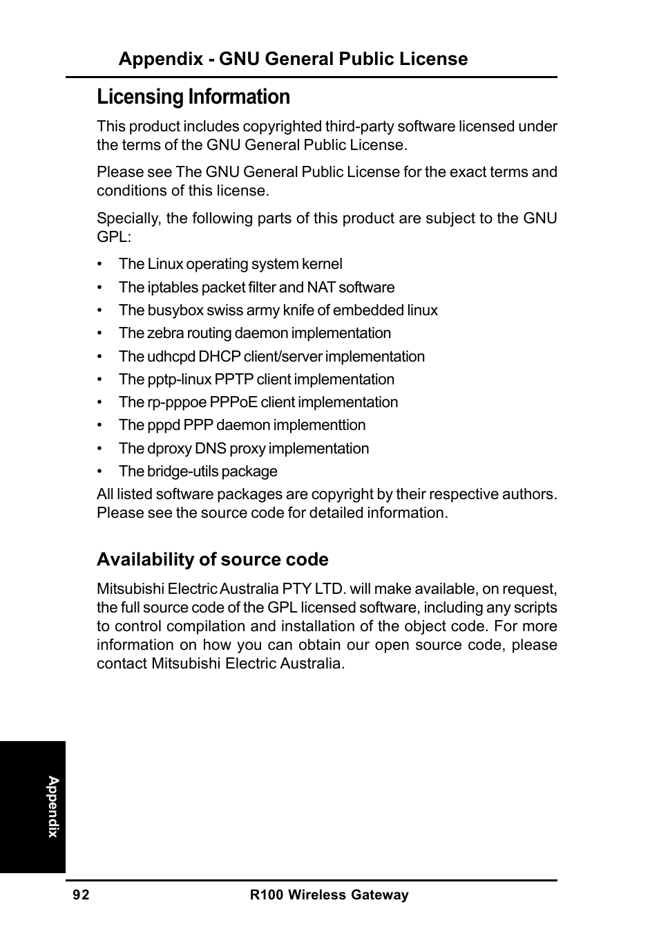 Licensing information | MITSUBISHI ELECTRIC R100 User Manual | Page 92 / 102