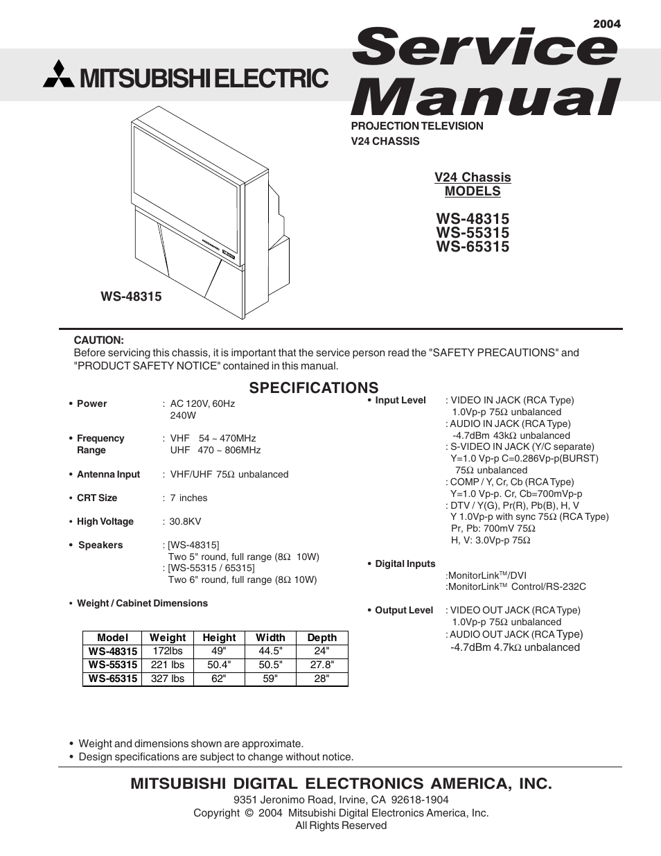 MITSUBISHI ELECTRIC WS-48315 User Manual | 68 pages