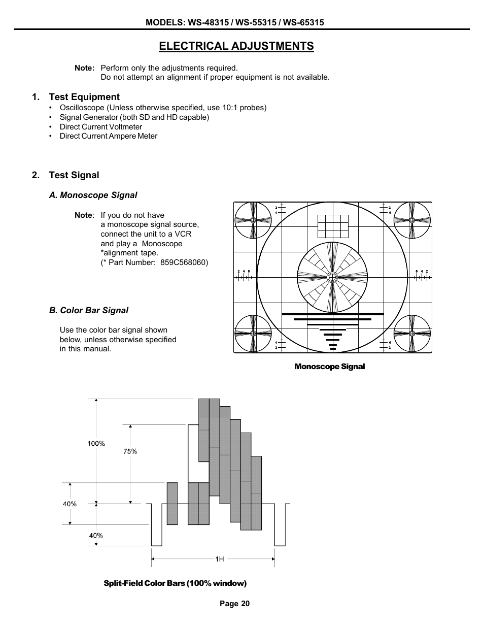 Electrical adjustments | MITSUBISHI ELECTRIC WS-48315 User Manual | Page 20 / 68