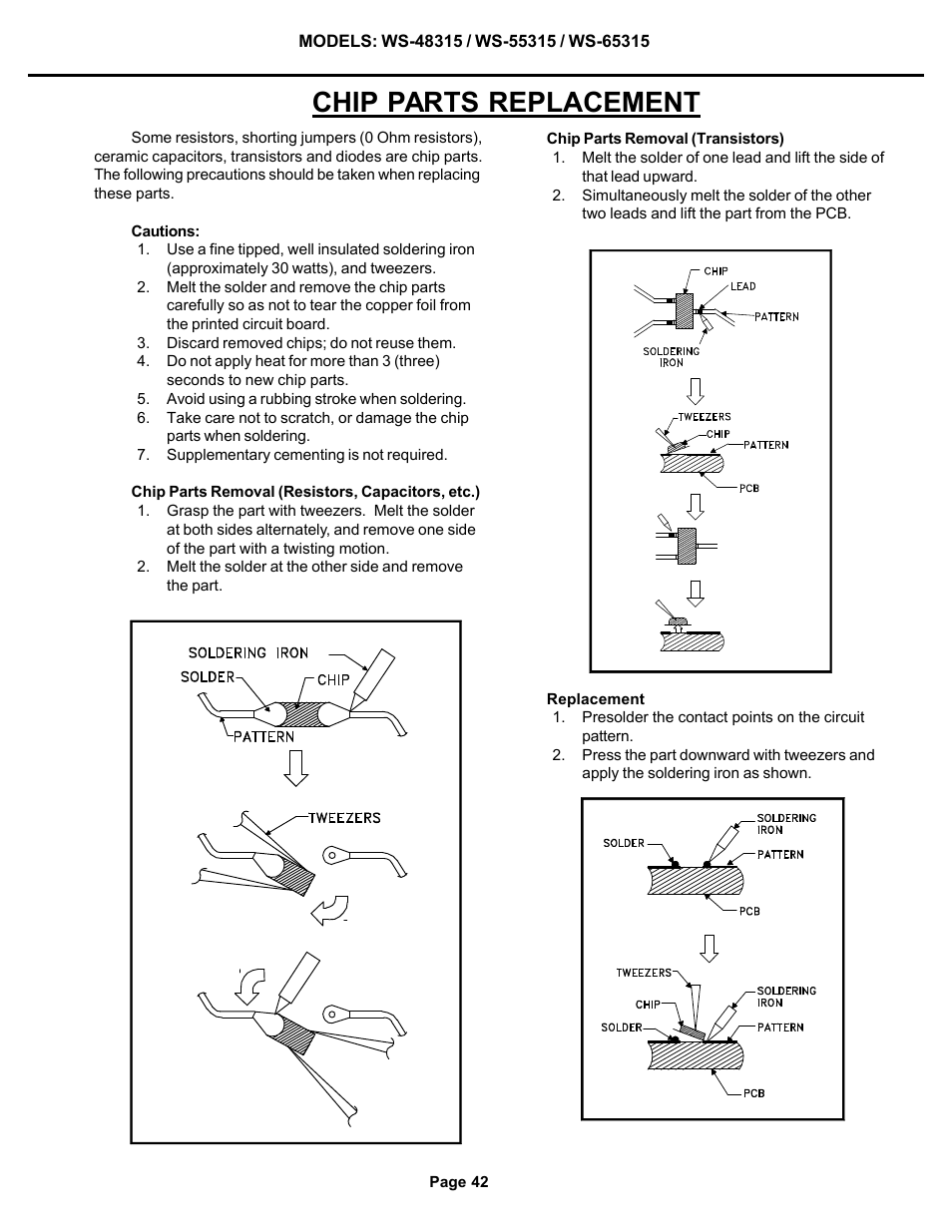 Chip parts replacement | MITSUBISHI ELECTRIC WS-48315 User Manual | Page 42 / 68