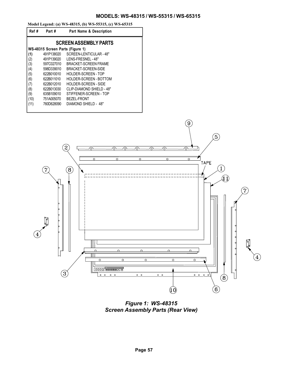 Screen parts | MITSUBISHI ELECTRIC WS-48315 User Manual | Page 57 / 68