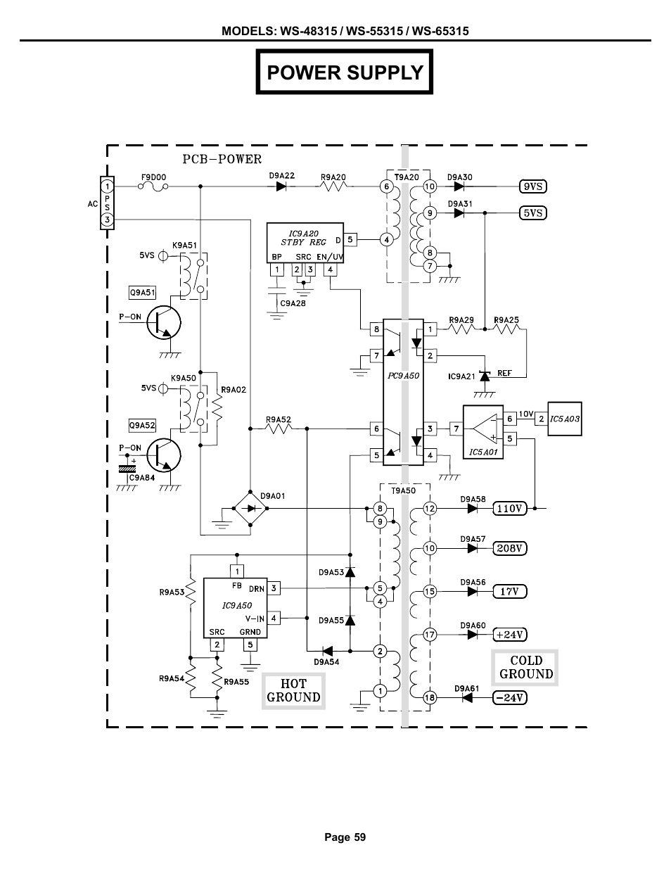 Circuit block diagrams, Power supply | MITSUBISHI ELECTRIC WS-48315 User Manual | Page 59 / 68