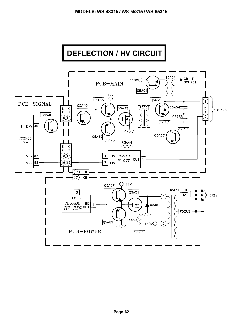 Deflection / hv circuit | MITSUBISHI ELECTRIC WS-48315 User Manual | Page 62 / 68