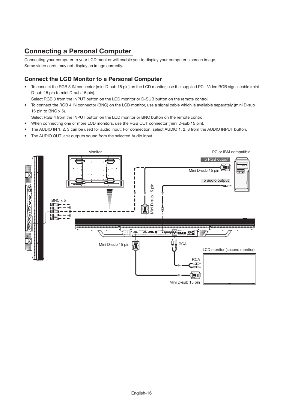 Connecting a personal computer, Connect the lcd monitor to a personal computer | MITSUBISHI ELECTRIC MDT521S User Manual | Page 17 / 44