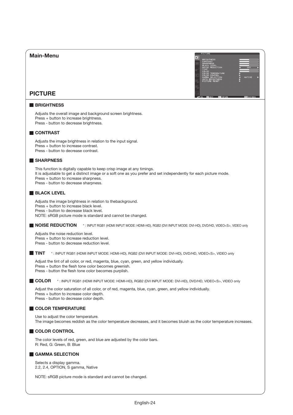 Picture, Main-menu | MITSUBISHI ELECTRIC MDT521S User Manual | Page 25 / 44