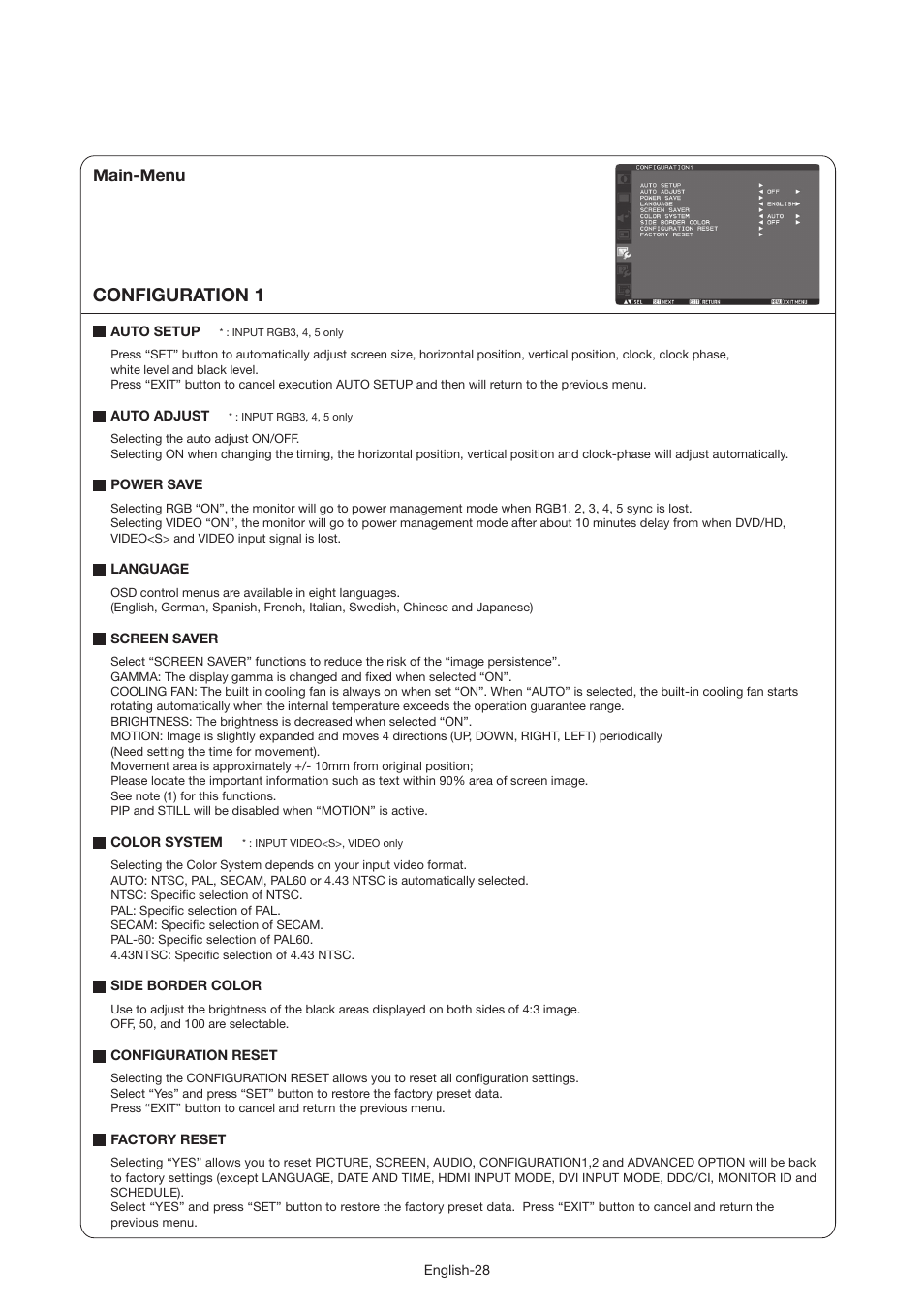 Configuration 1, Main-menu | MITSUBISHI ELECTRIC MDT521S User Manual | Page 29 / 44