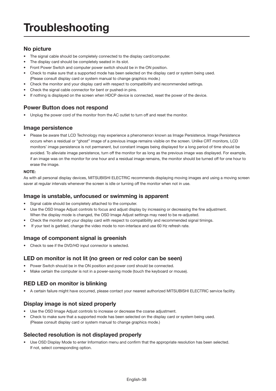 Troubleshooting | MITSUBISHI ELECTRIC MDT521S User Manual | Page 39 / 44