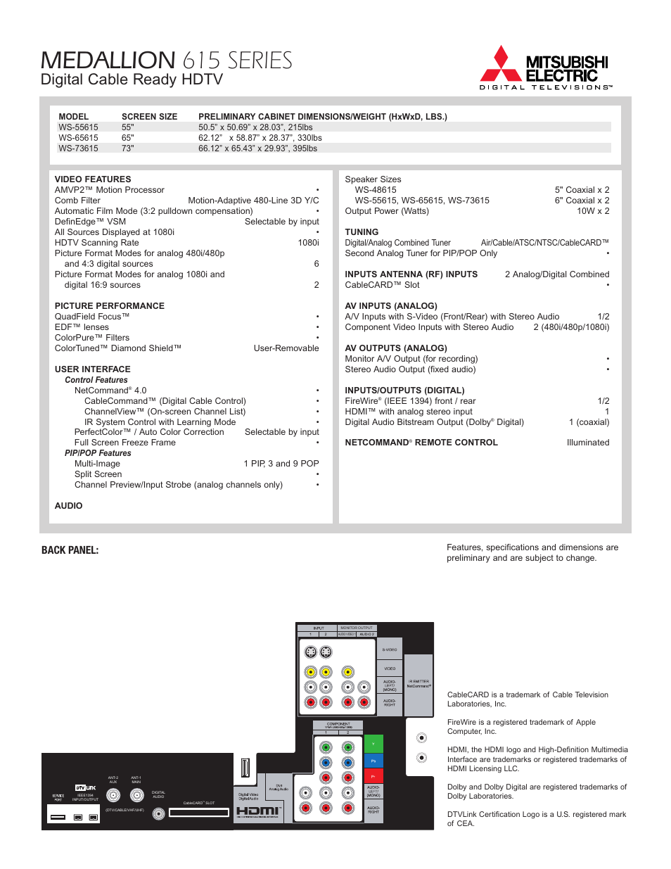 MITSUBISHI ELECTRIC Medallion 615 User Manual | 1 page