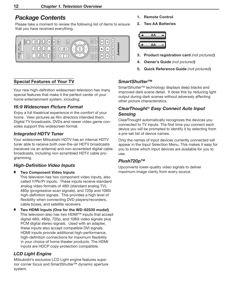 Package contents | MITSUBISHI ELECTRIC WD-62530 User Manual | Page 12 / 88