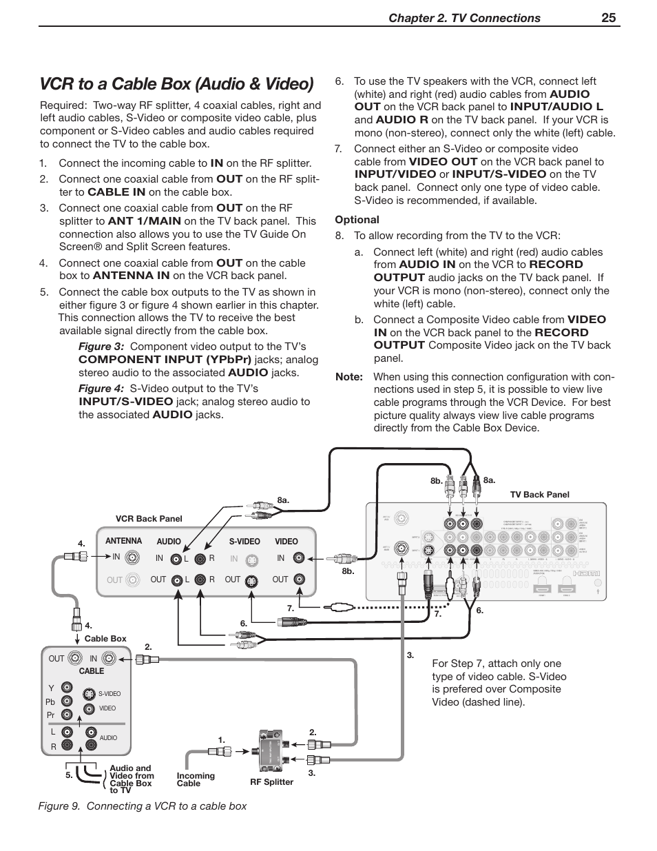 Vcr to a cable box (audio & video), Chapter 2. tv connections | MITSUBISHI ELECTRIC WD-62530 User Manual | Page 25 / 88