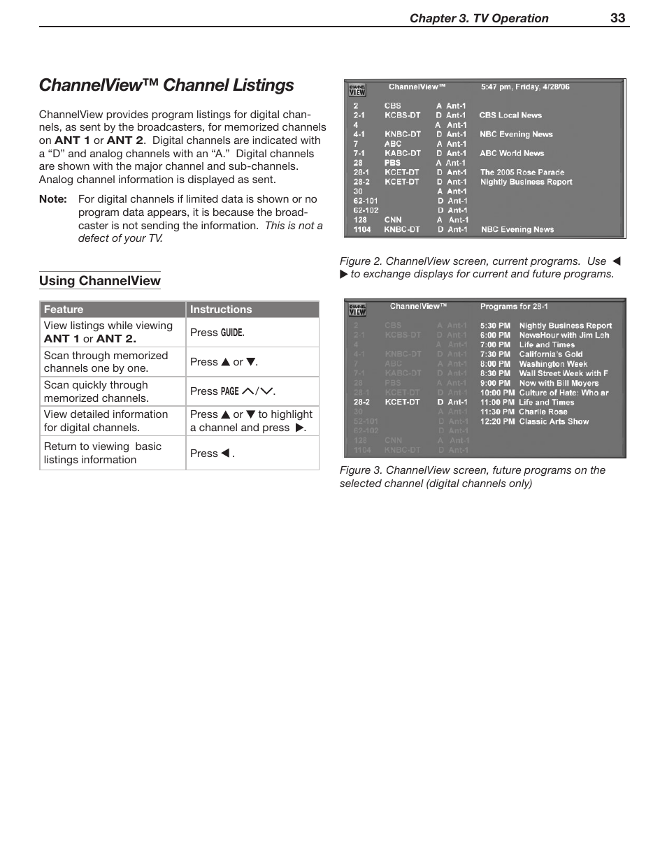 Channelview™ channel listings | MITSUBISHI ELECTRIC WD-62530 User Manual | Page 33 / 88