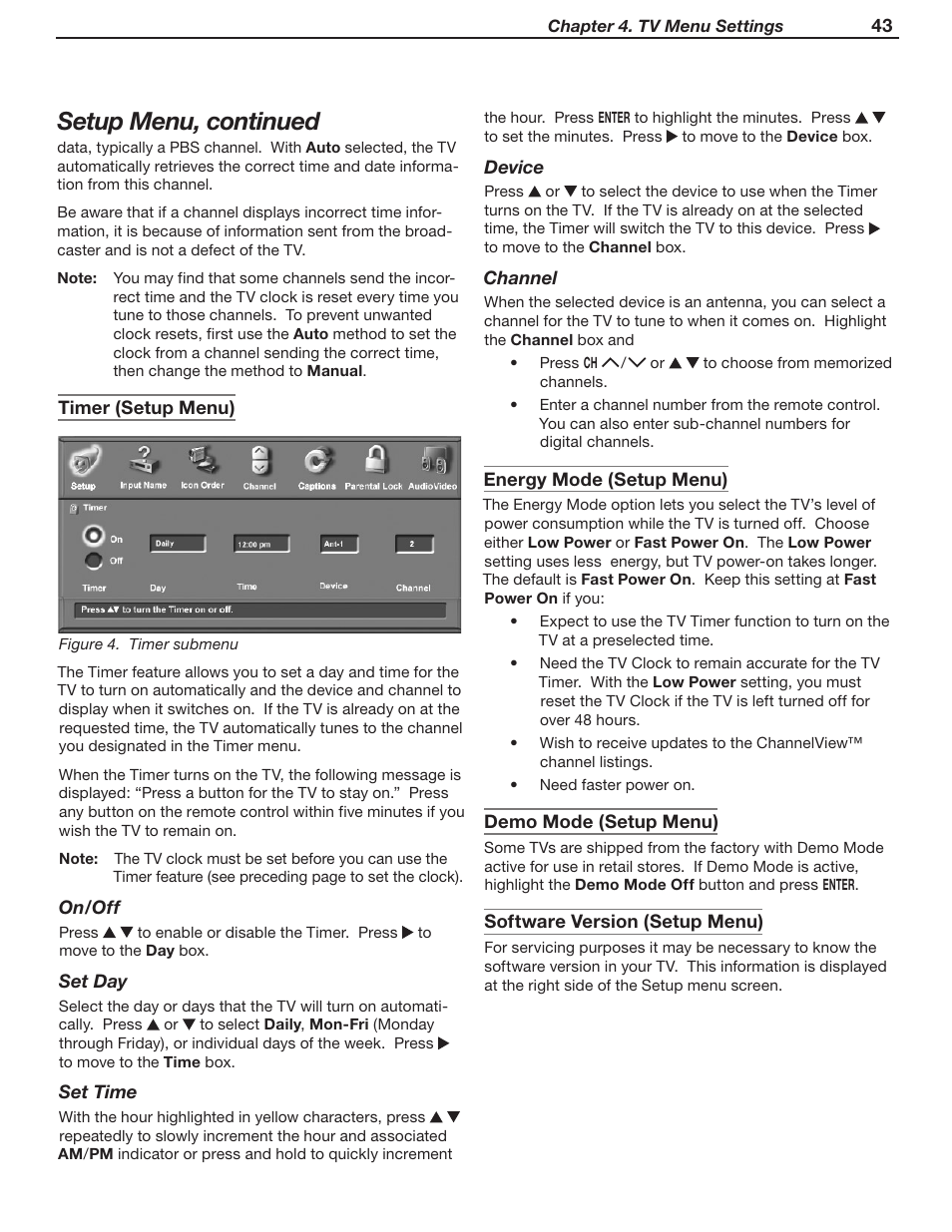 Setup menu, continued | MITSUBISHI ELECTRIC WD-62530 User Manual | Page 43 / 88