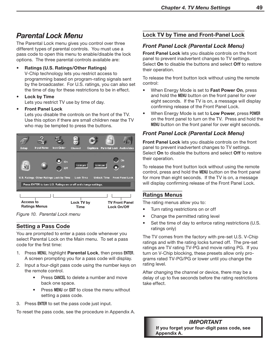 Parental lock menu | MITSUBISHI ELECTRIC WD-62530 User Manual | Page 49 / 88