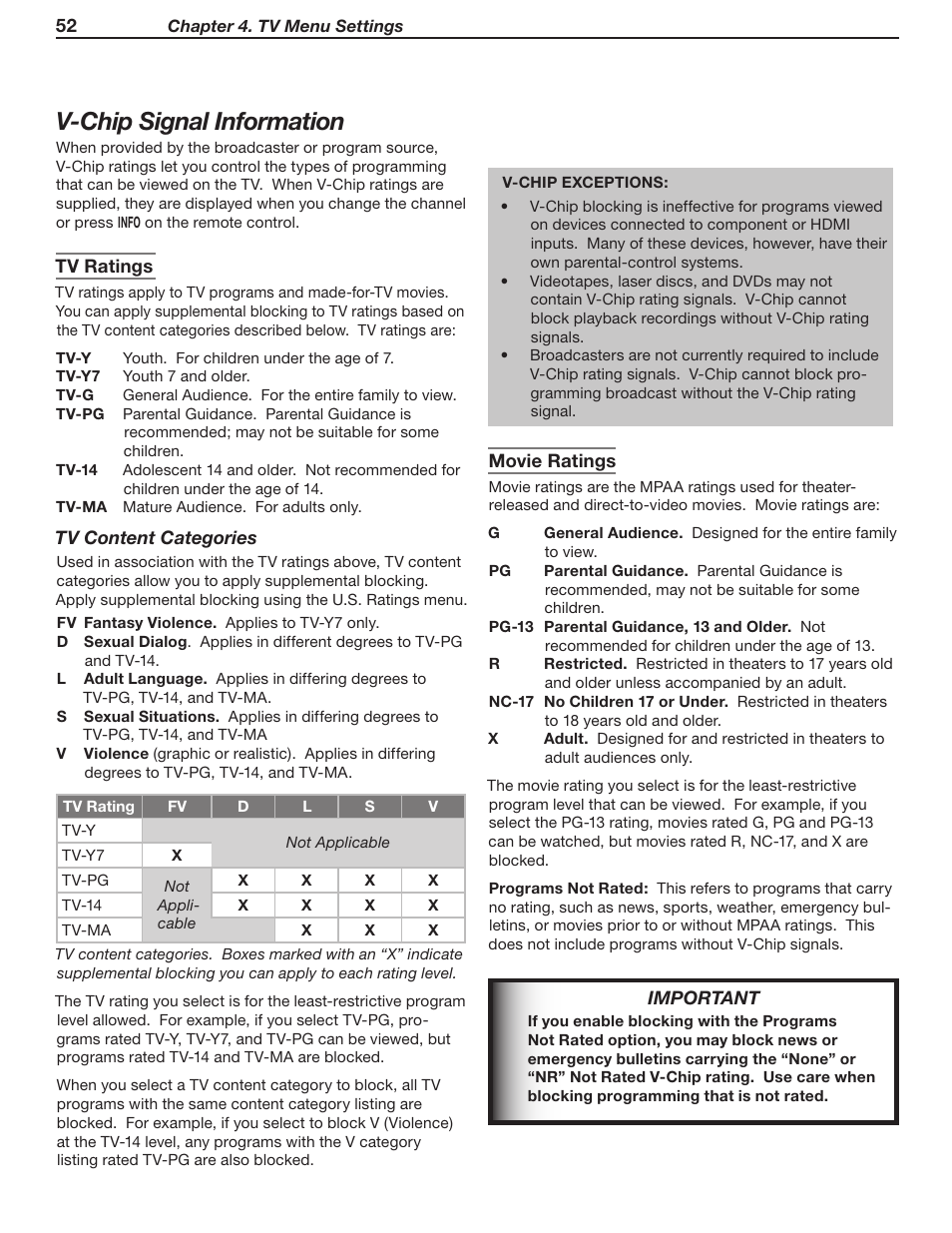 V-chip signal information | MITSUBISHI ELECTRIC WD-62530 User Manual | Page 52 / 88