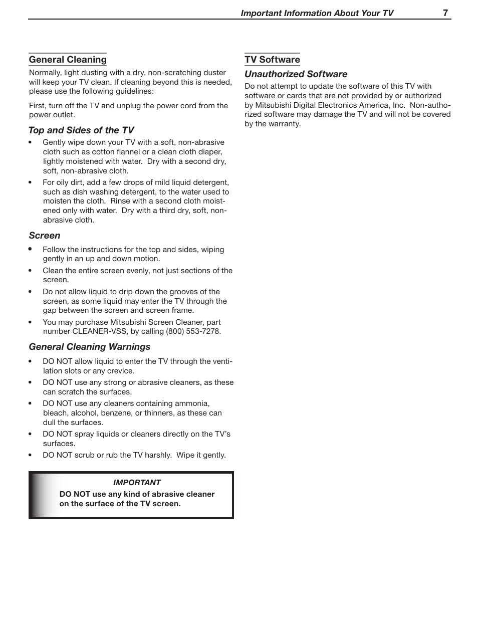 MITSUBISHI ELECTRIC WD-62530 User Manual | Page 7 / 88