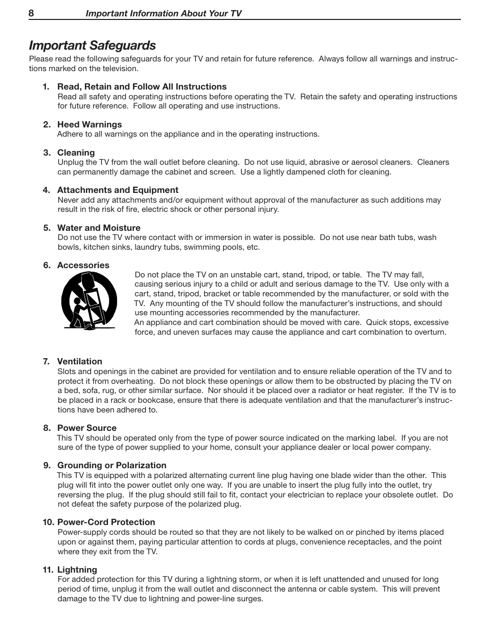 Important safeguards | MITSUBISHI ELECTRIC WD-62530 User Manual | Page 8 / 88