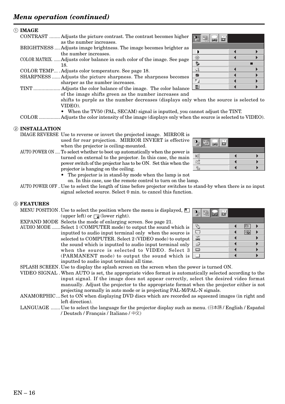 Menu operation (continued), En – 16, Xga60 | MITSUBISHI ELECTRIC S50 User Manual | Page 16 / 28