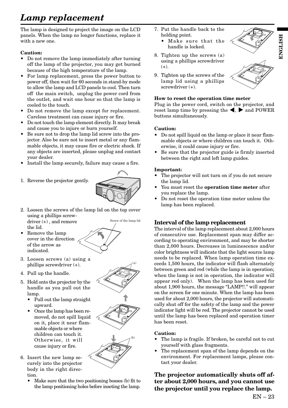 Lamp replacement | MITSUBISHI ELECTRIC S50 User Manual | Page 23 / 28