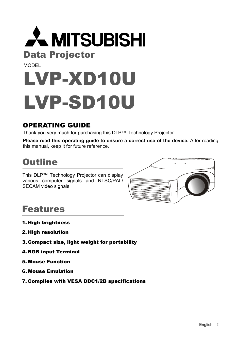MITSUBISHI ELECTRIC LVP-XD10U User Manual | 30 pages