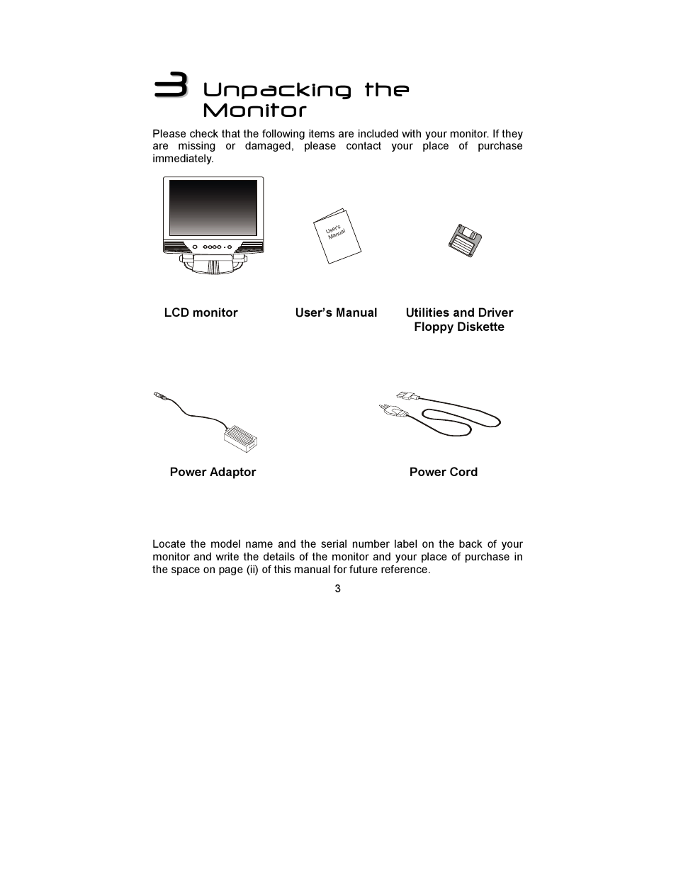 Unpacking the monitor | MITSUBISHI ELECTRIC DV158 User Manual | Page 7 / 25