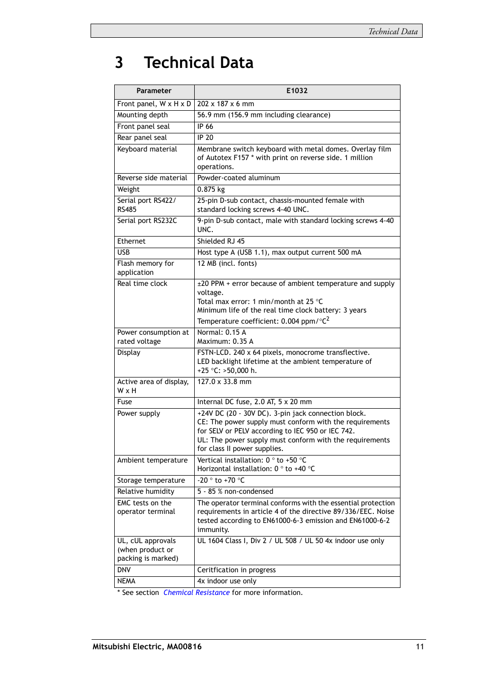 3 technical data, 3technical data | MITSUBISHI ELECTRIC E1032 User Manual | Page 11 / 20