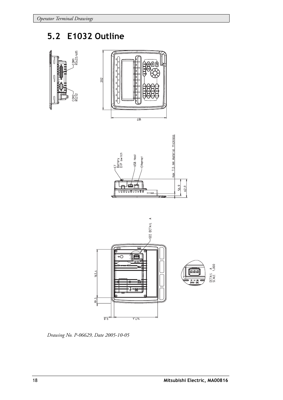 2 e1032 outline | MITSUBISHI ELECTRIC E1032 User Manual | Page 18 / 20