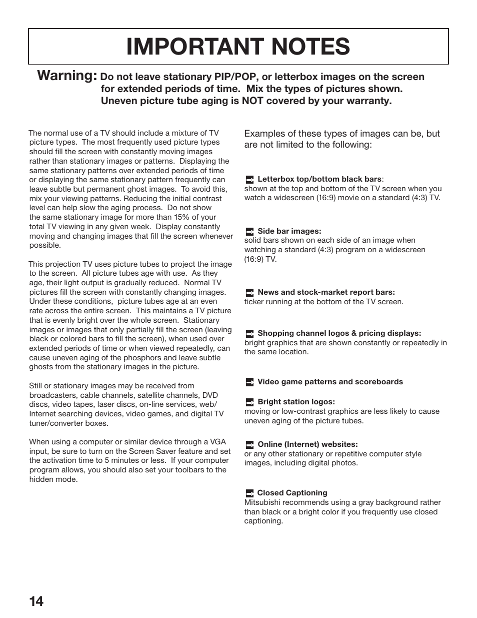 Chapter, Warning | MITSUBISHI ELECTRIC WS-48513 User Manual | Page 14 / 110