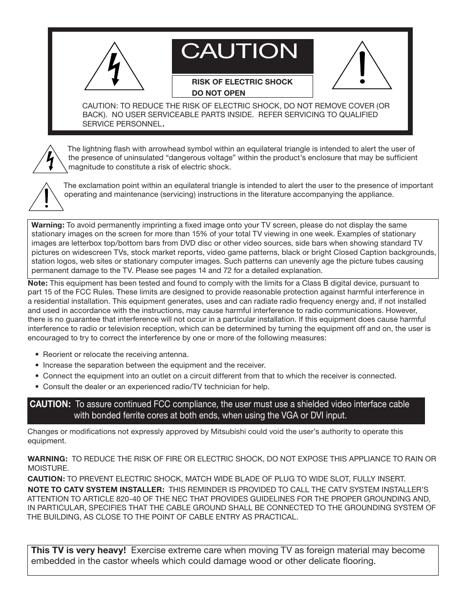 Caution | MITSUBISHI ELECTRIC WS-48513 User Manual | Page 2 / 110