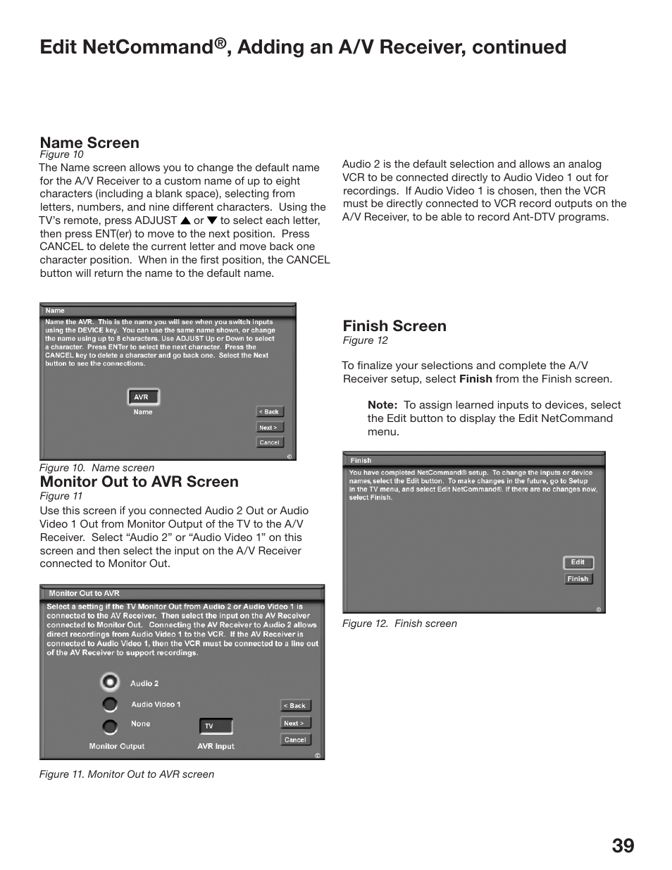 38 39 edit netcommand, Adding an a/v receiver, continued | MITSUBISHI ELECTRIC WS-48513 User Manual | Page 39 / 110