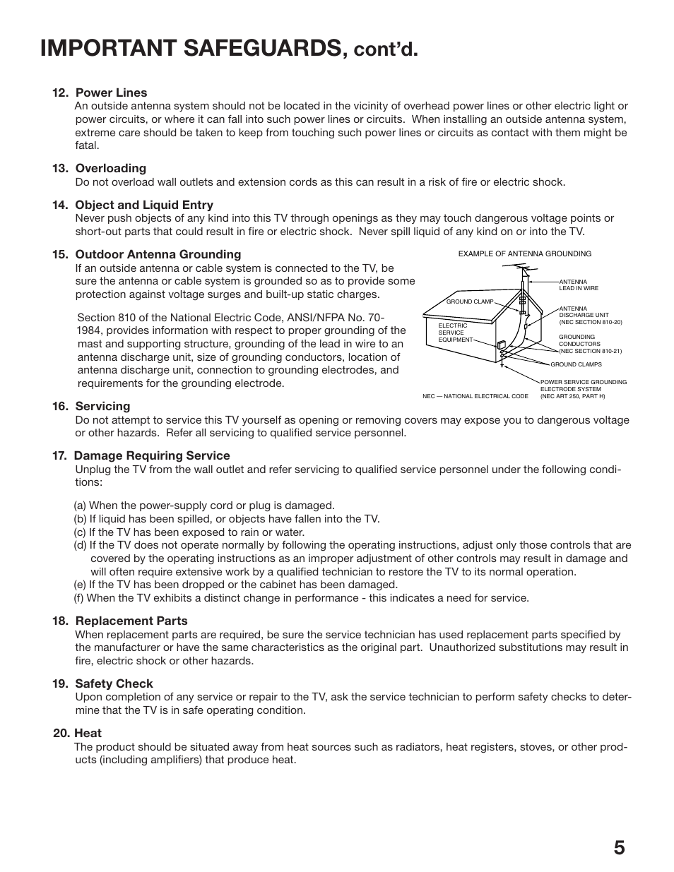 Important safeguards, Cont’d | MITSUBISHI ELECTRIC WS-48513 User Manual | Page 5 / 110