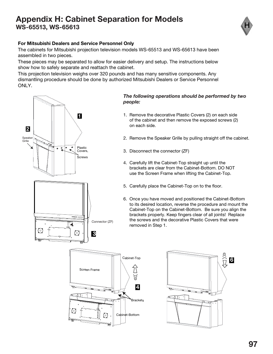 96 97 appendix h: cabinet separation for models | MITSUBISHI ELECTRIC WS-48513 User Manual | Page 97 / 110