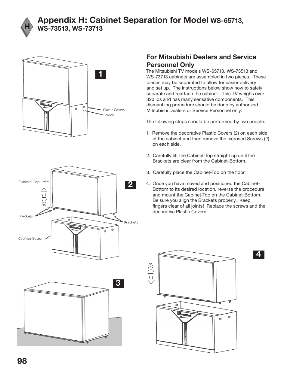 98 99 appendix h: cabinet separation for model | MITSUBISHI ELECTRIC WS-48513 User Manual | Page 98 / 110