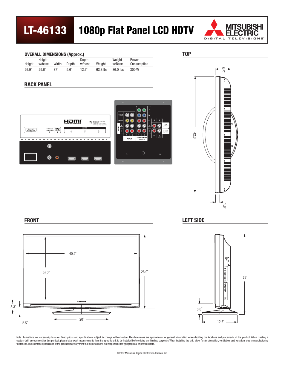 MITSUBISHI ELECTRIC 1080p User Manual | 2 pages