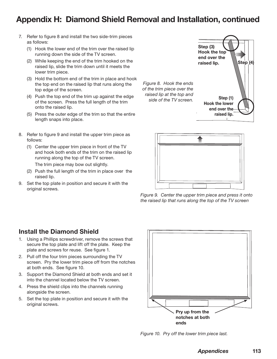 Install the diamond shield | MITSUBISHI ELECTRIC TM WD-62827 User Manual | Page 114 / 129