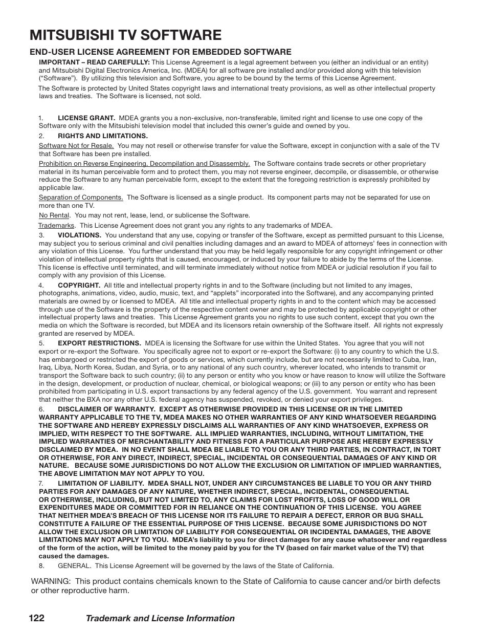 Mitsubishi tv software | MITSUBISHI ELECTRIC TM WD-62827 User Manual | Page 123 / 129