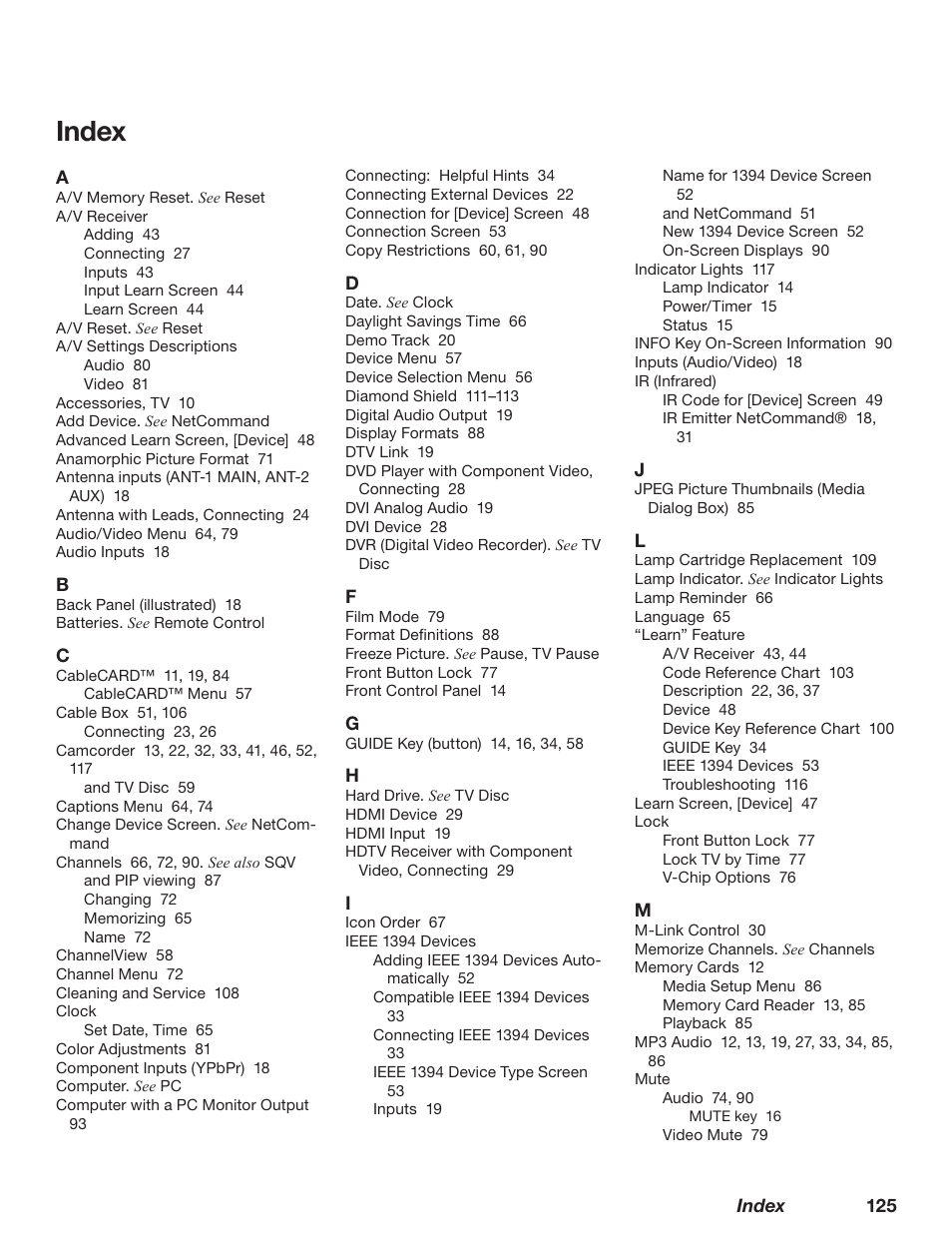 Index | MITSUBISHI ELECTRIC TM WD-62827 User Manual | Page 126 / 129